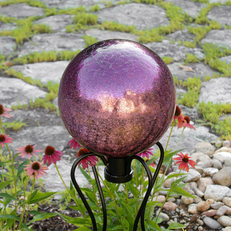 ACHLA 12in Gazing Globe | Crackle Plum Glass Garden Accent | Outdoor Patio & Garden Decor | 12 x 12 x 14 in | Model G12-PL-C