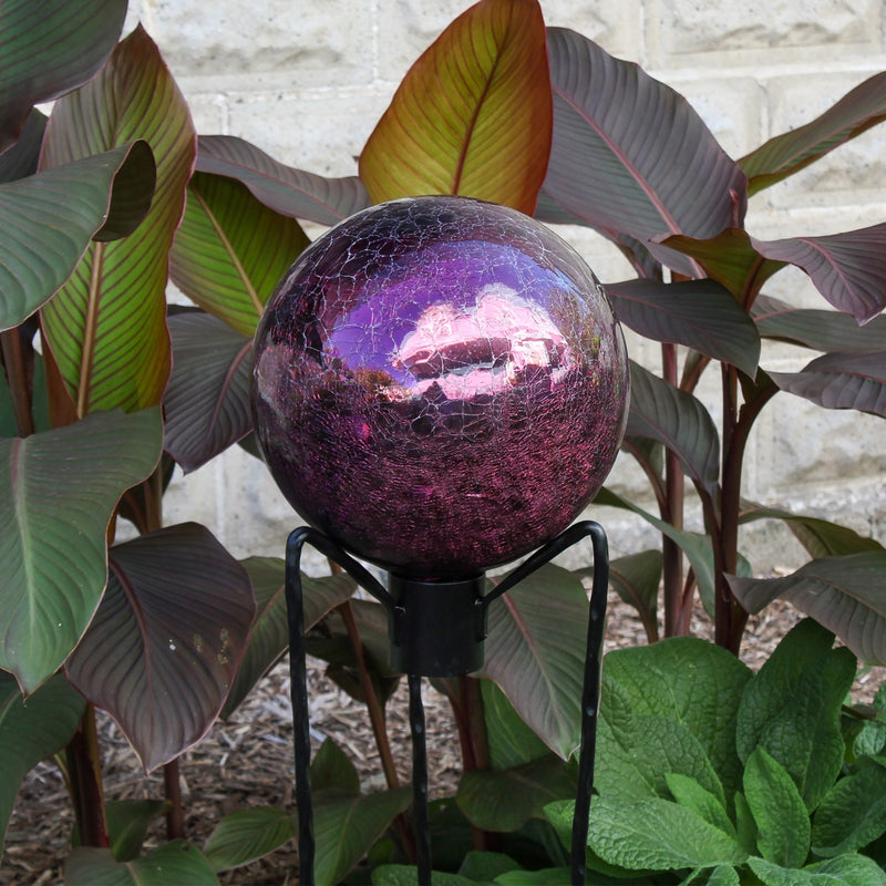ACHLA 12in Gazing Globe | Crackle Plum Glass Garden Accent | Outdoor Patio & Garden Decor | 12 x 12 x 14 in | Model G12-PL-C
