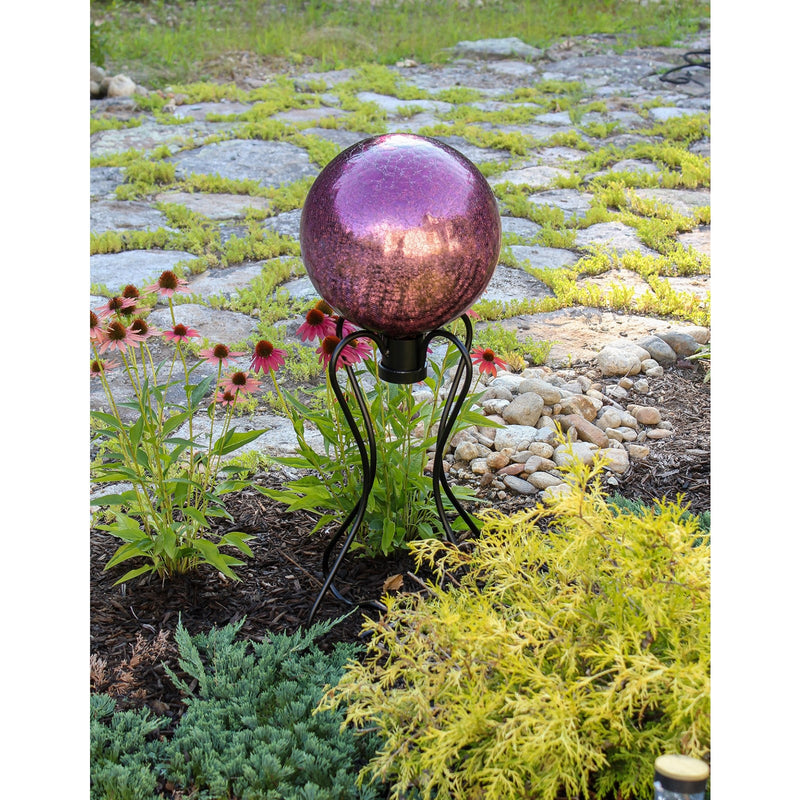 ACHLA 12in Gazing Globe | Crackle Plum Glass Garden Accent | Outdoor Patio & Garden Decor | 12 x 12 x 14 in | Model G12-PL-C