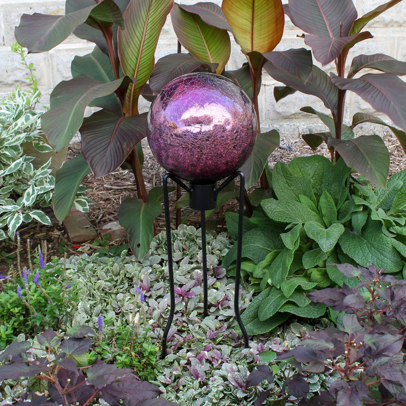 ACHLA 12in Gazing Globe | Crackle Plum Glass Garden Accent | Outdoor Patio & Garden Decor | 12 x 12 x 14 in | Model G12-PL-C