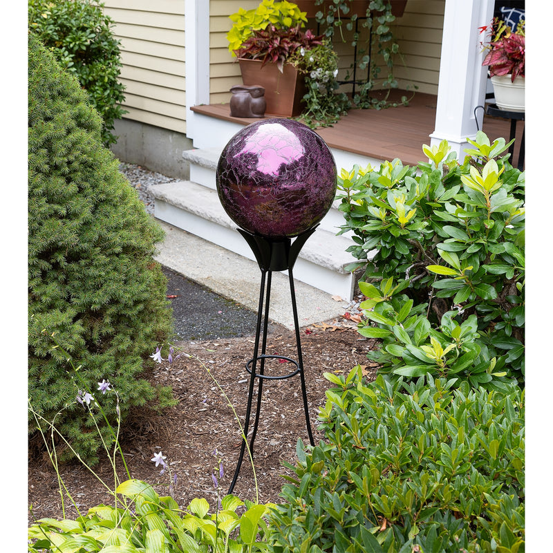ACHLA 12in Gazing Globe | Crackle Plum Glass Garden Accent | Outdoor Patio & Garden Decor | 12 x 12 x 14 in | Model G12-PL-C