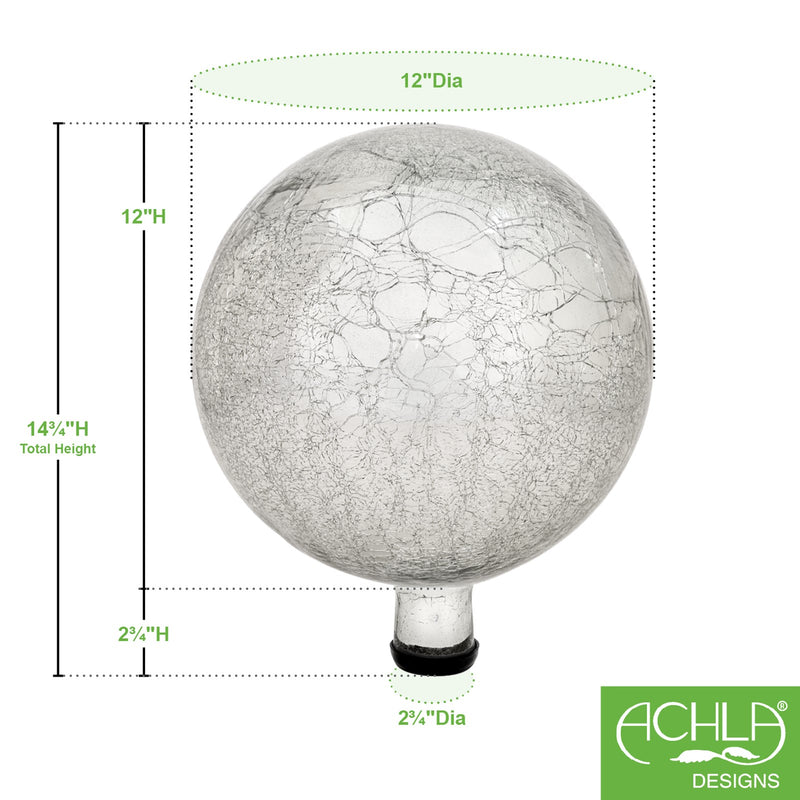 ACHLA 12in Gazing Globe | Silver Crackle Glass | Garden & Patio Accent | 12 x 12 x 14 in | Model G12-S-C