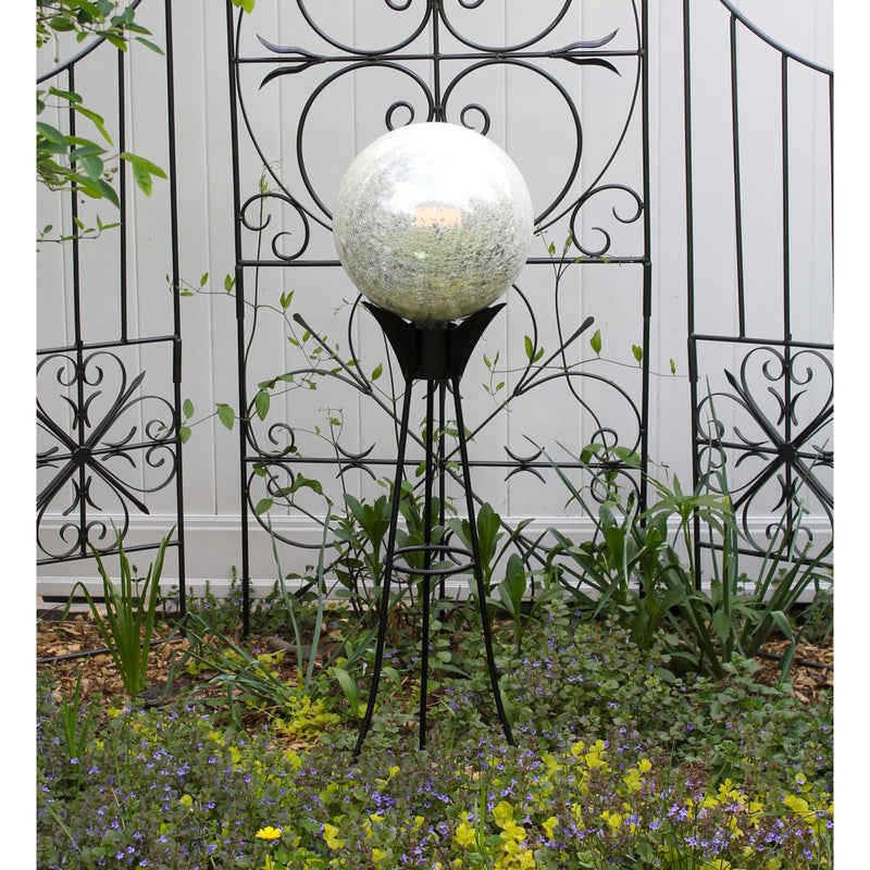ACHLA 12in Gazing Globe | Silver Crackle Glass | Garden & Patio Accent | 12 x 12 x 14 in | Model G12-S-C