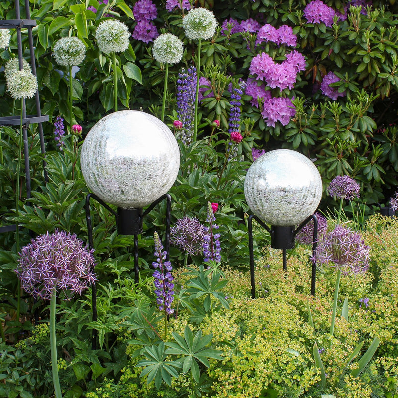 ACHLA 12in Gazing Globe | Silver Crackle Glass | Garden & Patio Accent | 12 x 12 x 14 in | Model G12-S-C