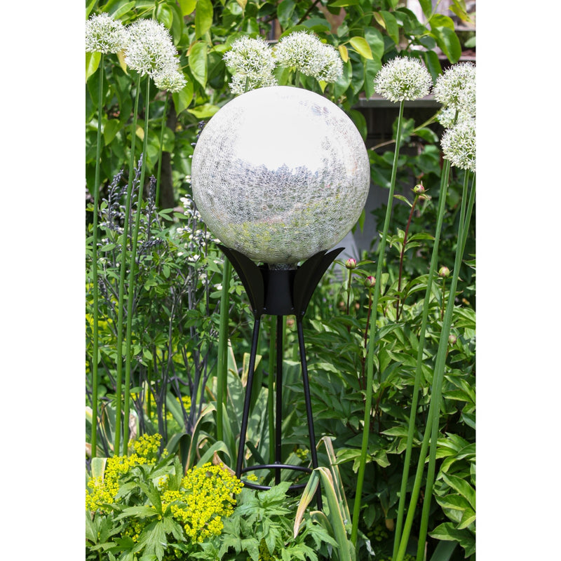 ACHLA 12in Gazing Globe | Silver Crackle Glass | Garden & Patio Accent | 12 x 12 x 14 in | Model G12-S-C
