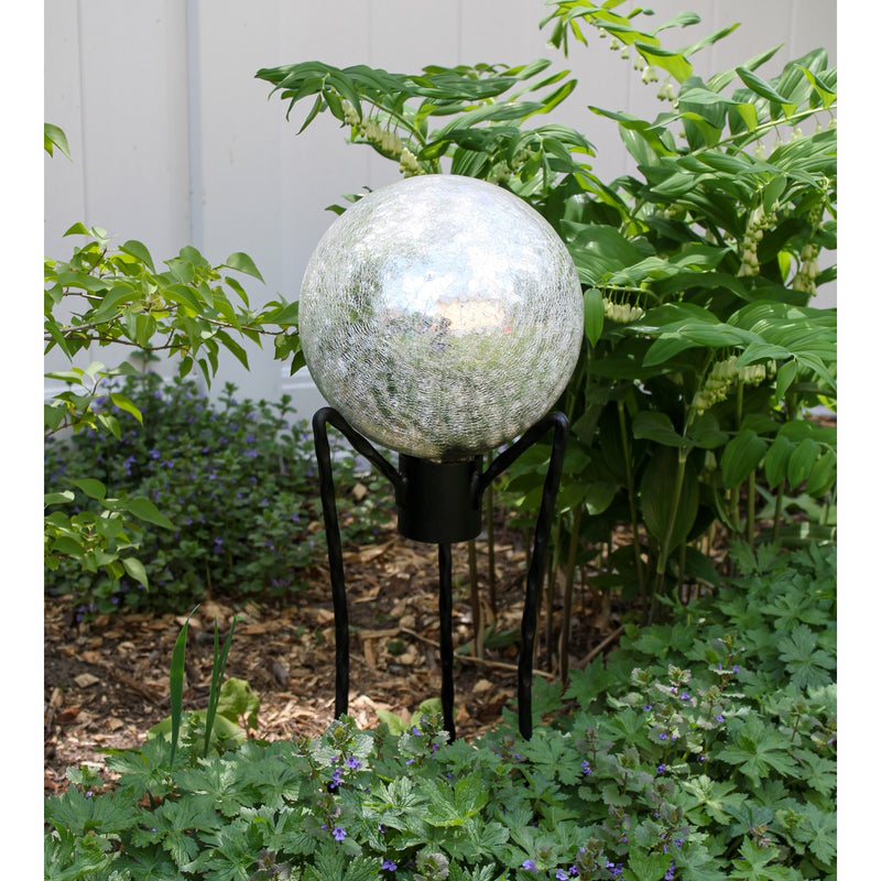 ACHLA 12in Gazing Globe | Silver Crackle Glass | Garden & Patio Accent | 12 x 12 x 14 in | Model G12-S-C