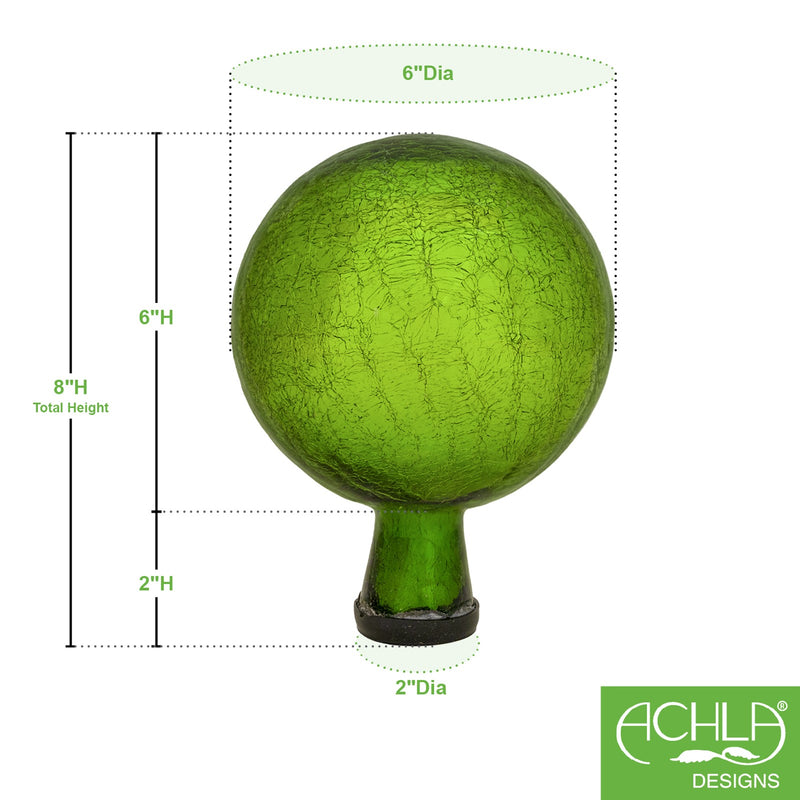 ACHLA 6in Gazing Globe | Fern Green Crackle Glass | Garden & Patio Accent | 6 x 6 x 8 in | Model G6-FG-C
