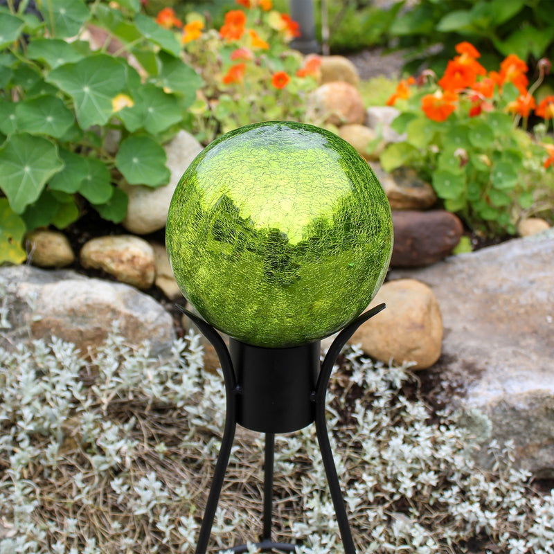 ACHLA 6in Gazing Globe | Fern Green Crackle Glass | Garden & Patio Accent | 6 x 6 x 8 in | Model G6-FG-C