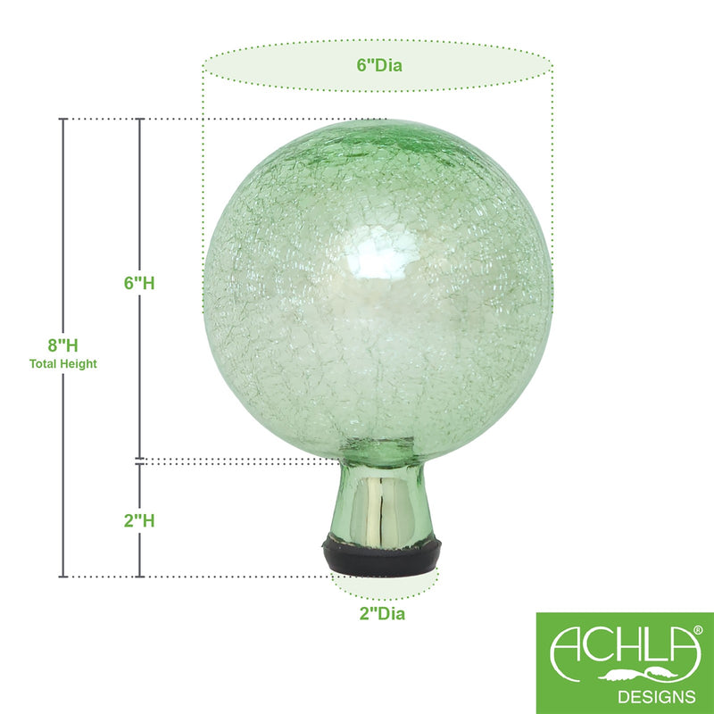 ACHLA 6in Gazing Globe | Light Green Crackle Glass | Garden & Patio Accent | 6 x 6 x 8 in | Model G6-LG-C