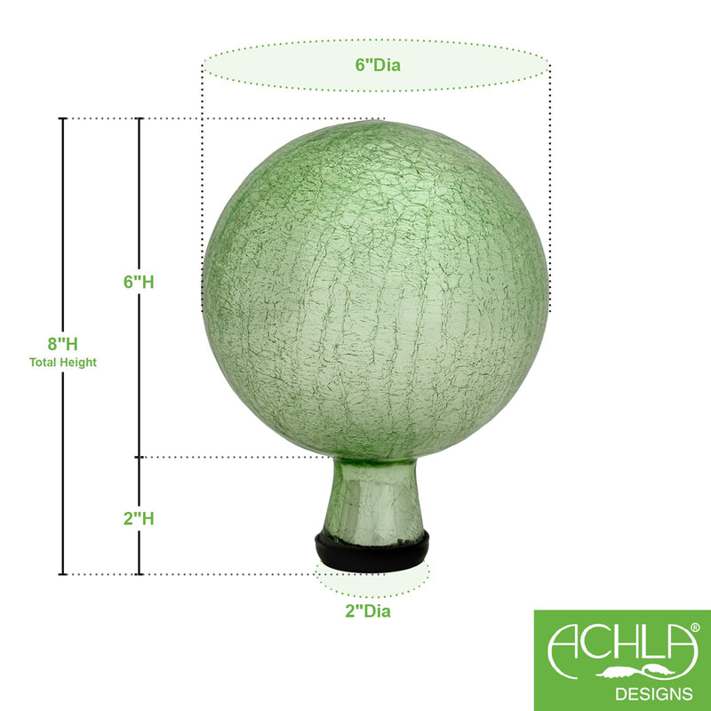 ACHLA 6in Gazing Globe | Light Green Crackle Glass | Garden & Patio Accent | 6 x 6 x 8 in | Model G6-LG-C