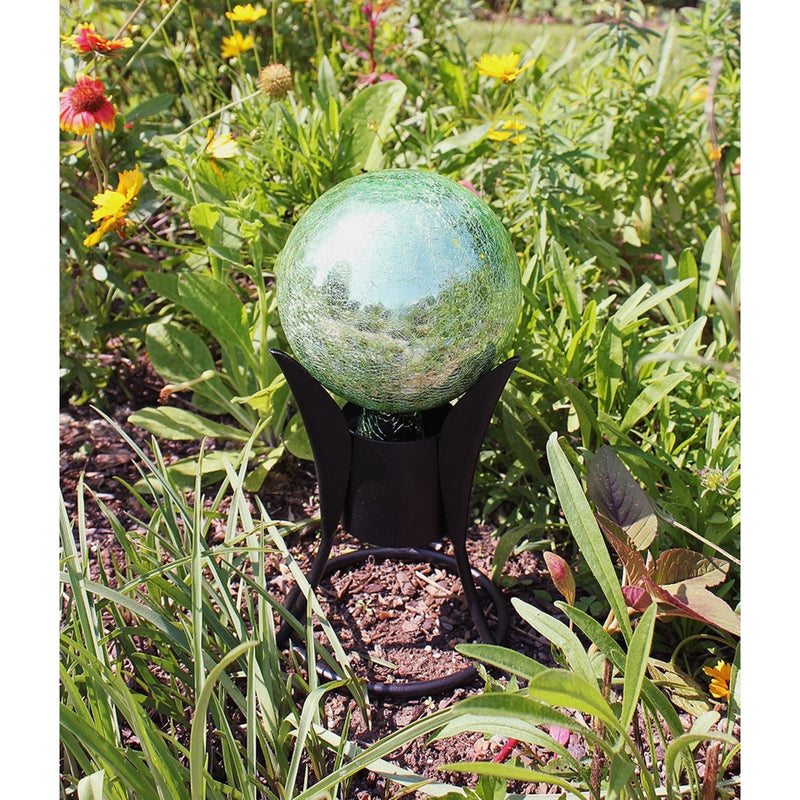ACHLA 6in Gazing Globe | Light Green Crackle Glass | Garden & Patio Accent | 6 x 6 x 8 in | Model G6-LG-C
