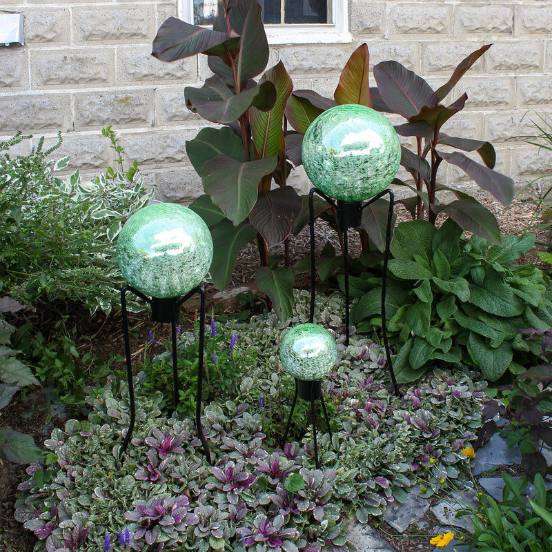 ACHLA 6in Gazing Globe | Light Green Crackle Glass | Garden & Patio Accent | 6 x 6 x 8 in | Model G6-LG-C