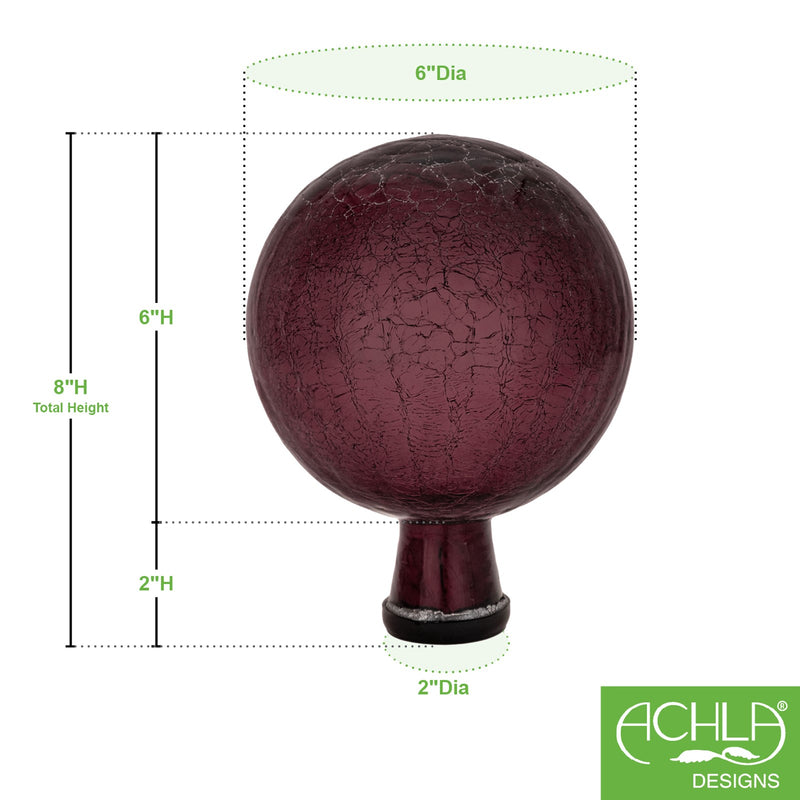 ACHLA 6in Gazing Globe | Crackle Plum Hand-Blown Glass | Garden & Patio Accent | 6 x 6 x 8 in | Model G6-PL-C