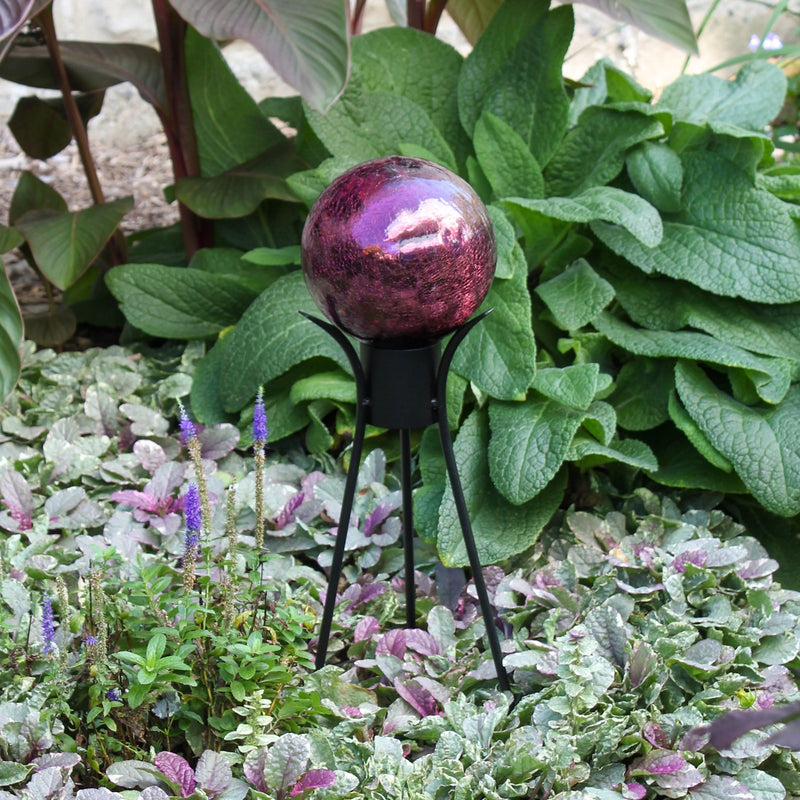 ACHLA 6in Gazing Globe | Crackle Plum Hand-Blown Glass | Garden & Patio Accent | 6 x 6 x 8 in | Model G6-PL-C