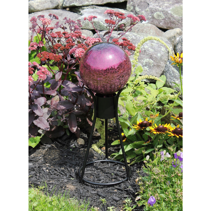 ACHLA 6in Gazing Globe | Crackle Plum Hand-Blown Glass | Garden & Patio Accent | 6 x 6 x 8 in | Model G6-PL-C