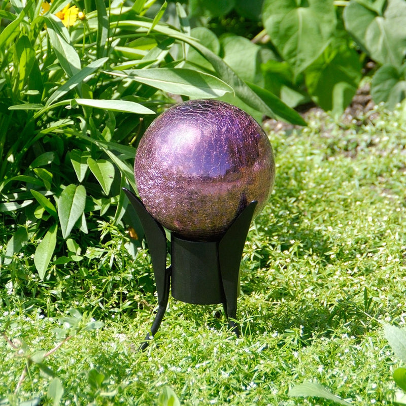 ACHLA 6in Gazing Globe | Crackle Plum Hand-Blown Glass | Garden & Patio Accent | 6 x 6 x 8 in | Model G6-PL-C
