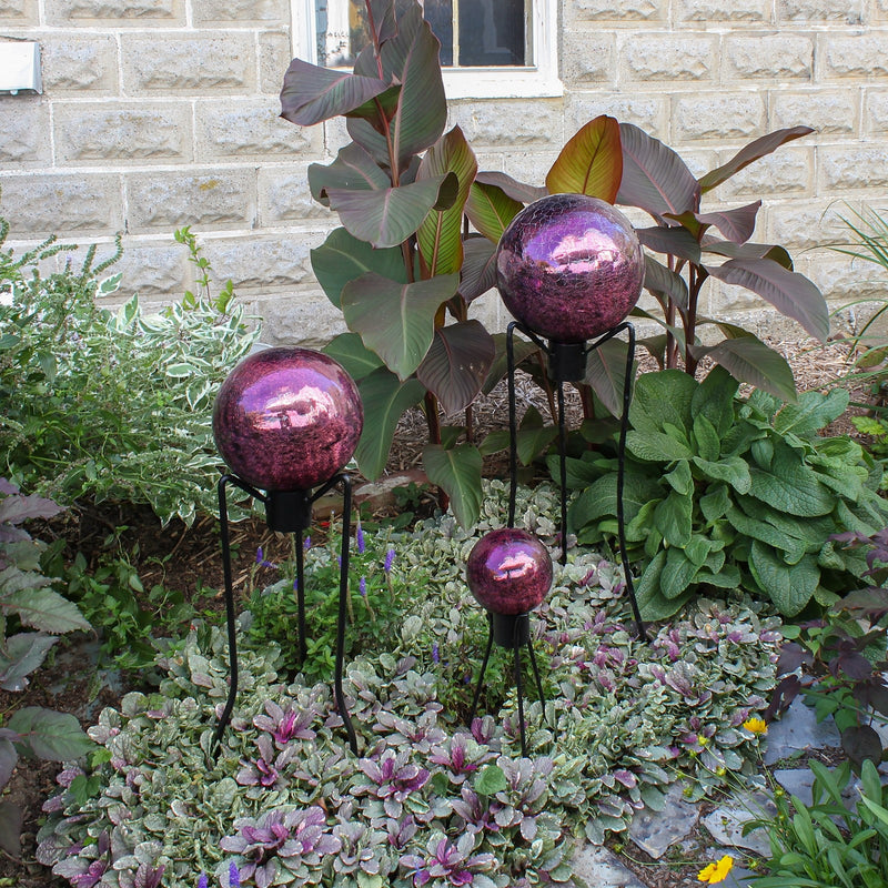 ACHLA 6in Gazing Globe | Crackle Plum Hand-Blown Glass | Garden & Patio Accent | 6 x 6 x 8 in | Model G6-PL-C
