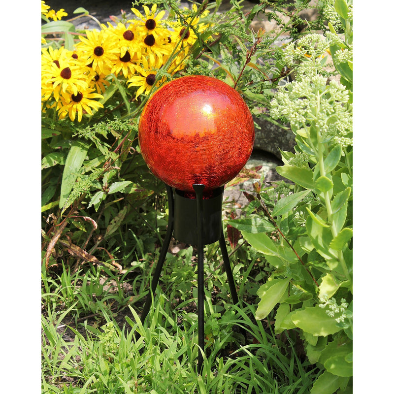 ACHLA Gazing Ball 6in Red Crackle Glass | Hand-Blown Garden Ornament | Patio & Garden Accent | 6 x 6 x 8 in | Model G6-RD-C