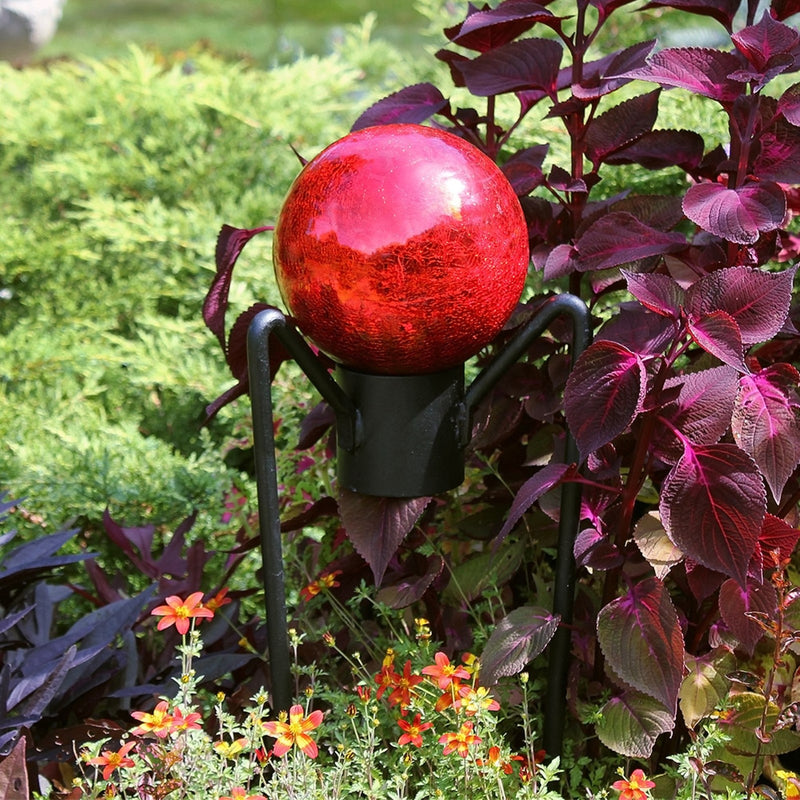 ACHLA Gazing Ball 6in Red Crackle Glass | Hand-Blown Garden Ornament | Patio & Garden Accent | 6 x 6 x 8 in | Model G6-RD-C