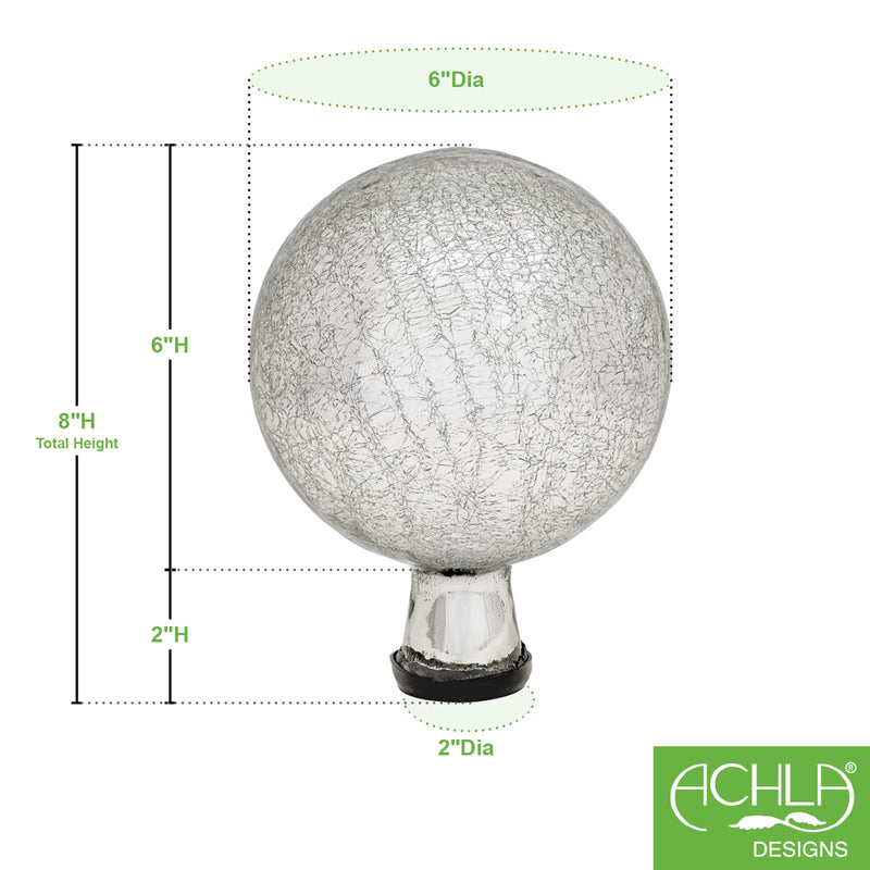ACHLA 6in Gazing Globe | Silver Crackle Glass Garden Sphere | Outdoor Patio & Garden Accent | 6 x 6 x 8 in | Model G6-S-C