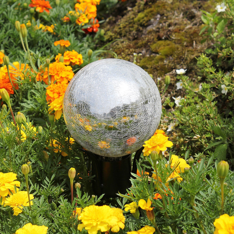 ACHLA 6in Gazing Globe | Silver Crackle Glass Garden Sphere | Outdoor Patio & Garden Accent | 6 x 6 x 8 in | Model G6-S-C