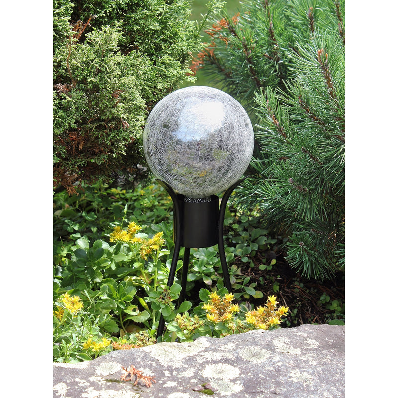 ACHLA 6in Gazing Globe | Silver Crackle Glass Garden Sphere | Outdoor Patio & Garden Accent | 6 x 6 x 8 in | Model G6-S-C