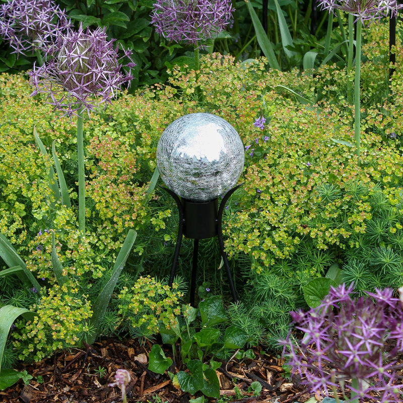 ACHLA 6in Gazing Globe | Silver Crackle Glass Garden Sphere | Outdoor Patio & Garden Accent | 6 x 6 x 8 in | Model G6-S-C