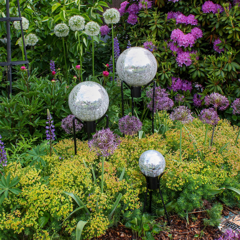 ACHLA 6in Gazing Globe | Silver Crackle Glass Garden Sphere | Outdoor Patio & Garden Accent | 6 x 6 x 8 in | Model G6-S-C