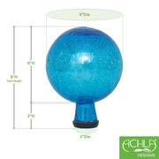 ACHLA 6in Gazing Globe | Teal Crackle Glass Garden Accent | Outdoor Patio & Yard Decor | 6 x 6 x 8 in | Model G6-T-C