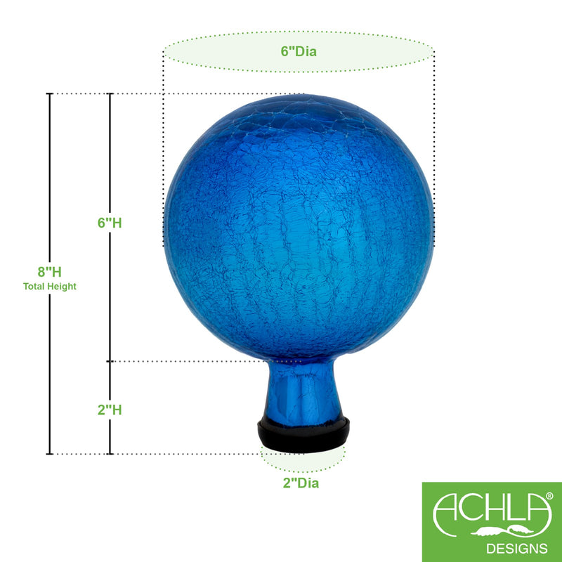 ACHLA 6in Gazing Globe | Teal Crackle Glass Garden Accent | Outdoor Patio & Yard Decor | 6 x 6 x 8 in | Model G6-T-C