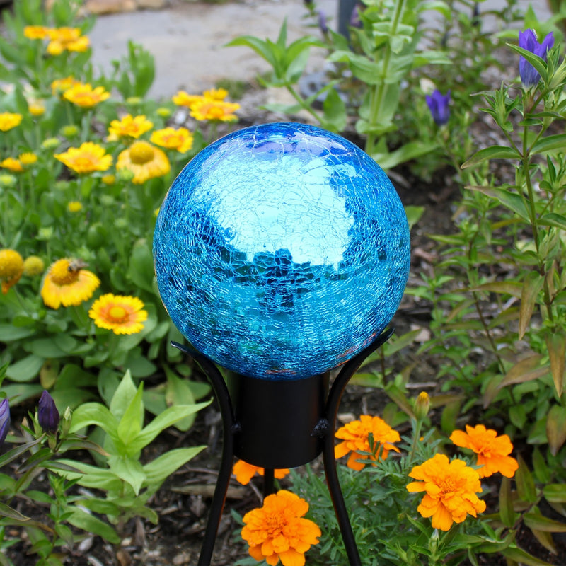 ACHLA 6in Gazing Globe | Teal Crackle Glass Garden Accent | Outdoor Patio & Yard Decor | 6 x 6 x 8 in | Model G6-T-C