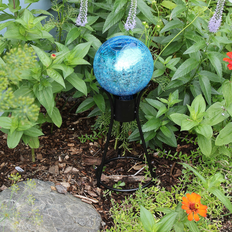 ACHLA 6in Gazing Globe | Teal Crackle Glass Garden Accent | Outdoor Patio & Yard Decor | 6 x 6 x 8 in | Model G6-T-C