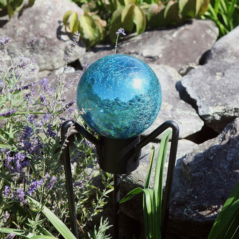 ACHLA 6in Gazing Globe | Teal Crackle Glass Garden Accent | Outdoor Patio & Yard Decor | 6 x 6 x 8 in | Model G6-T-C