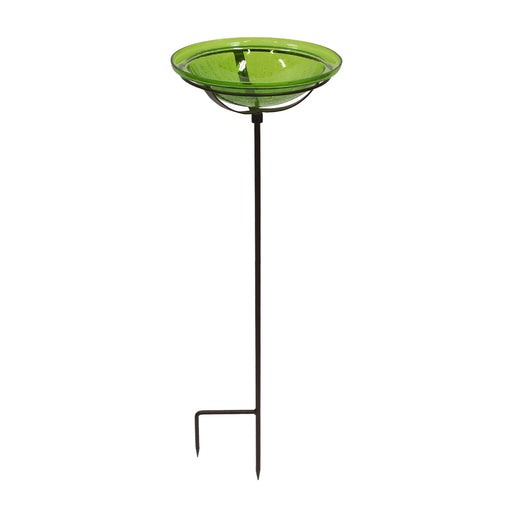 ACHLA Fern Green Crackle Glass Bowl with Stand | 12.5in Diameter Outdoor Garden Decor | Patio & Yard Accent | 12.5 x 12.5 x 3 in | Model GBB-05