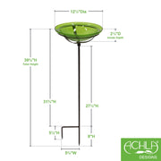 ACHLA Fern Green Crackle Glass Bowl with Stand | 12.5in Diameter Outdoor Garden Decor | Patio & Yard Accent | 12.5 x 12.5 x 3 in | Model GBB-05