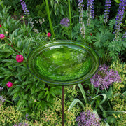 ACHLA Fern Green Crackle Glass Bowl with Stand | 12.5in Diameter Outdoor Garden Decor | Patio & Yard Accent | 12.5 x 12.5 x 3 in | Model GBB-05