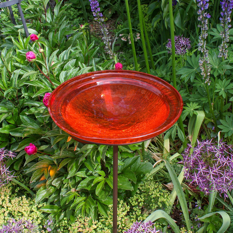 ACHLA Mandarin Crackle Glass Bowl with Stand | 12.5in Diameter Outdoor Garden Decor | Roman Bronze Finish | 12.5 x 12.5 x 3 in | Model GBB-06