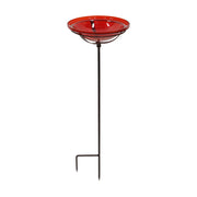ACHLA Red Crackle Glass Bowl with Stand | Roman Bronze Metal Cradle | Garden & Patio Decorative Accent | 12.5 x 12.5 x 3 in | Model GBB-09