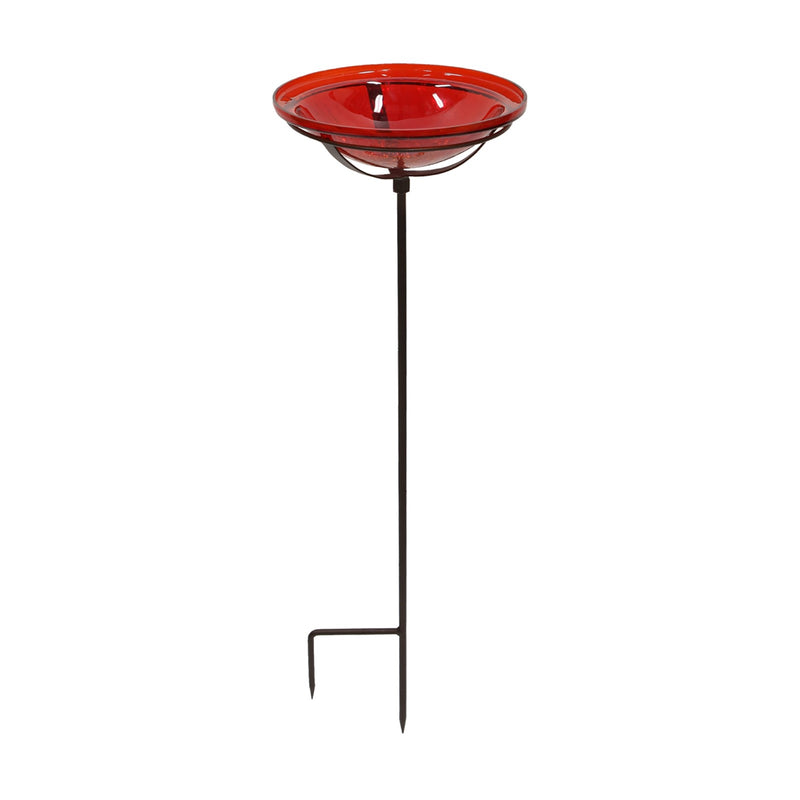 ACHLA Red Crackle Glass Bowl with Stand | Roman Bronze Metal Cradle | Garden & Patio Decorative Accent | 12.5 x 12.5 x 3 in | Model GBB-09