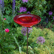 ACHLA Red Crackle Glass Bowl with Stand | Roman Bronze Metal Cradle | Garden & Patio Decorative Accent | 12.5 x 12.5 x 3 in | Model GBB-09