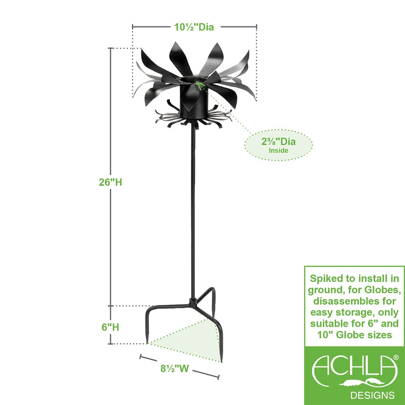ACHLA Petals Gazing Globe Stand | Wrought Iron Black Powder Coat | Garden & Flowerbed Decor | 12 x 12 x 43 in | Model GBS-13