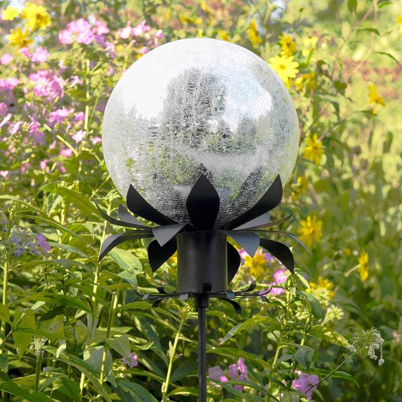 ACHLA Petals Gazing Globe Stand | Wrought Iron Black Powder Coat | Garden & Flowerbed Decor | 12 x 12 x 43 in | Model GBS-13