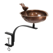 ACHLA Heart Shaped Birdbath with Rail Mount Bracket | Antique Copper Stainless Steel and Wrought Iron | Porch, Balcony & Deck | Model HBB-01-RM