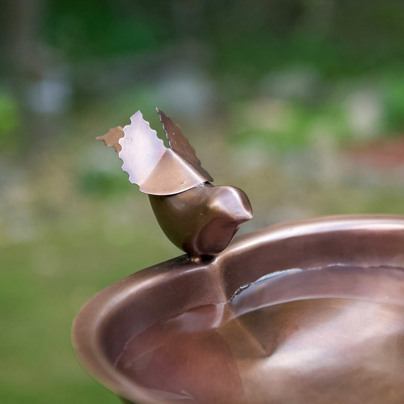 ACHLA Heart Shaped Birdbath with Tripod Stand | Antique Copper Stainless Steel and Black Wrought Iron | Garden & Patio Bird Bath | Model HBB-01-TR