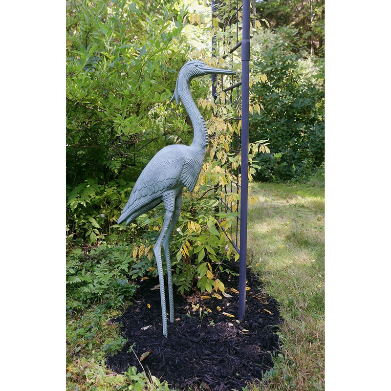 ACHLA Great Blue Heron 43in Tall Cast Aluminum Garden Sculpture | Blue/Grey Verdi Finish | Outdoor Patio & Lawn Decor | Model HSB-02