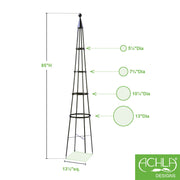 ACHLA Obelisk II 84in Garden Trellis | Wrought Iron Graphite Powder Coat | Outdoor Climbing Plant Support & Garden Decor | Model OBL-02