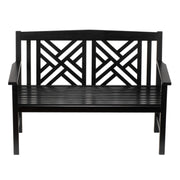 ACHLA Fretwork 4ft Bench | Black Eucalyptus Wood with Lattice Back | Garden, Patio & Indoor Seating | Model OFB-10B-P