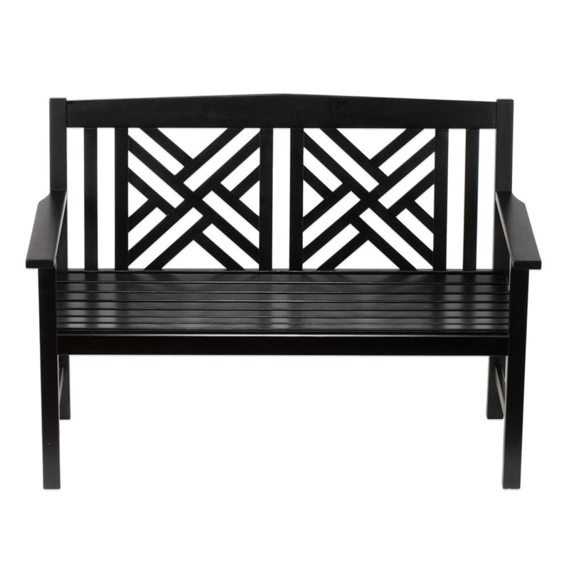 ACHLA Fretwork 4ft Bench | Black Eucalyptus Wood with Lattice Back | Garden, Patio & Indoor Seating | Model OFB-10B-P