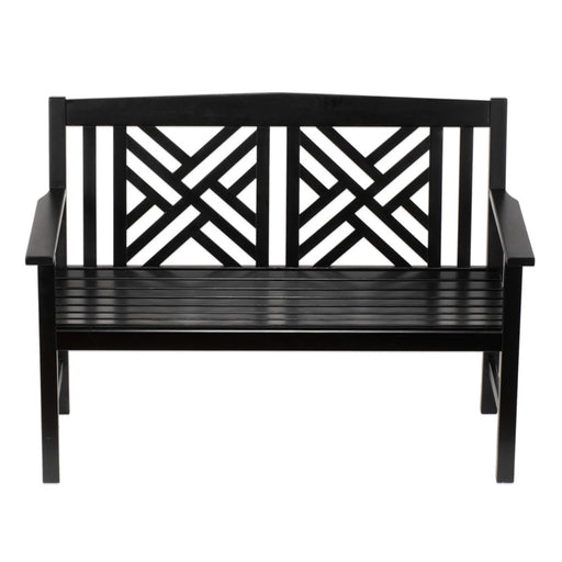 ACHLA Fretwork 4ft Bench | Black Eucalyptus Wood with Lattice Back | Garden, Patio & Indoor Seating | Model OFB-10B-P