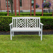ACHLA Fretwork 48in Bench | White Painted Eucalyptus Wood | Garden Path & Patio Seating | 48 x 20 x 35 in, 16.75 in Seat Height | Model OFB-10W-P